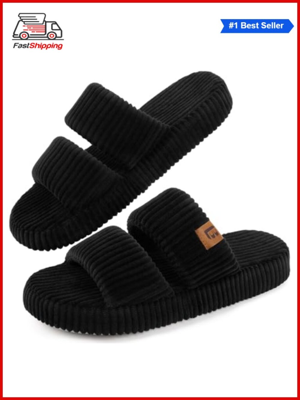 ✨LongBay Women's Open Toe Memory Foam Slippers Corduroy House Shoes